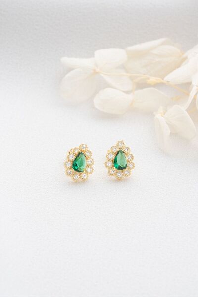 Silvano Jewelry 925 Ayar Gümüş Zümrüt Yeşili Minik Damla Küpe