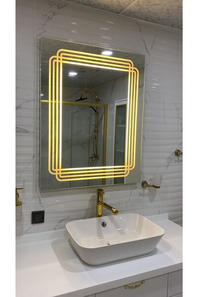 80*60 Sensörlü Ayna Ledli Duvar Aynası Led Işıklı Ayna Kare Ledli Banyo Aynası