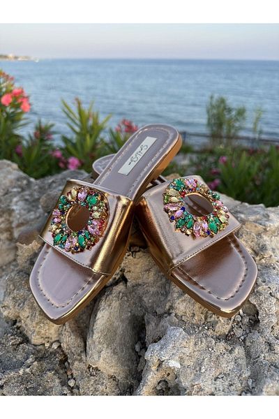 sorella Women's Colorful Stoned Shiny Stylish Slippers - Maria