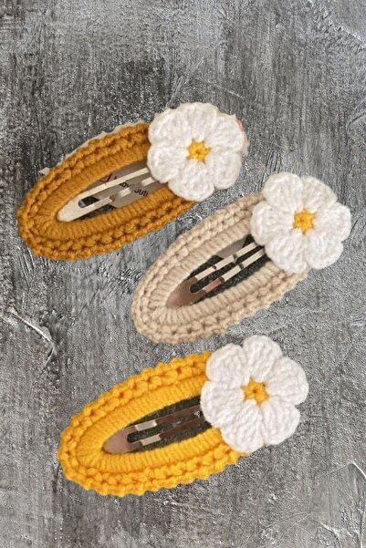 zanaatçı anne Σετ 3 Πολύχρωμες Πόρπες Μαργαρίτας για Κορίτσια - Πλεκτό Νήμα κ...