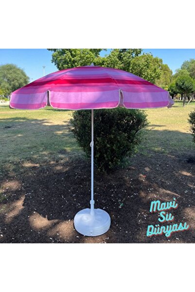 mavi su dünyası Plaj Deniz Balkon Şemsiyesi Pamuk Kumaşlı Bidon Dahil 2 Metre