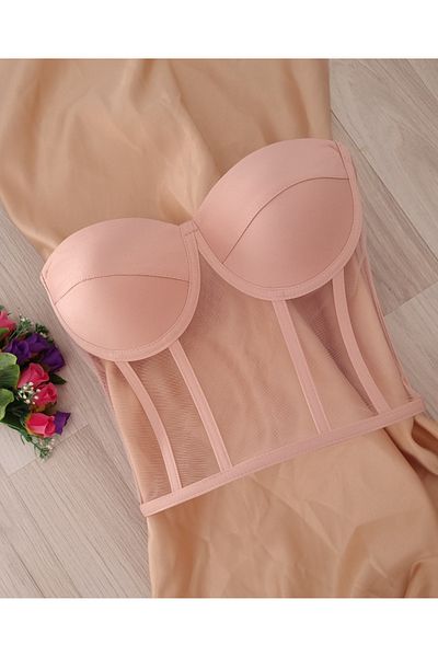 FİYPER Powder Colored Transparent Corset Bustier - Ready Size
