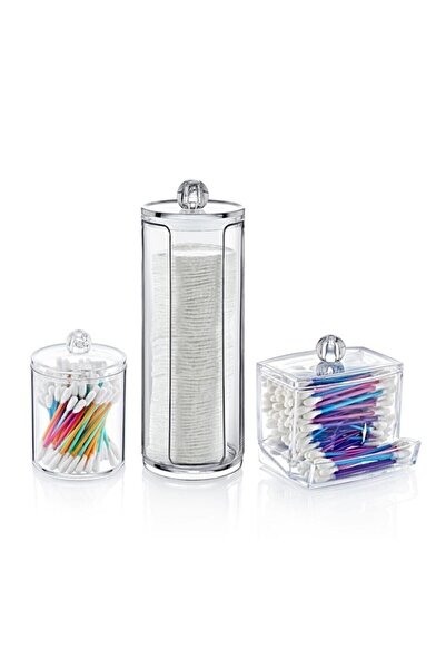 MatesStore مجموعة من 3 منظمات للمكياج والحمام - علبة قطنية