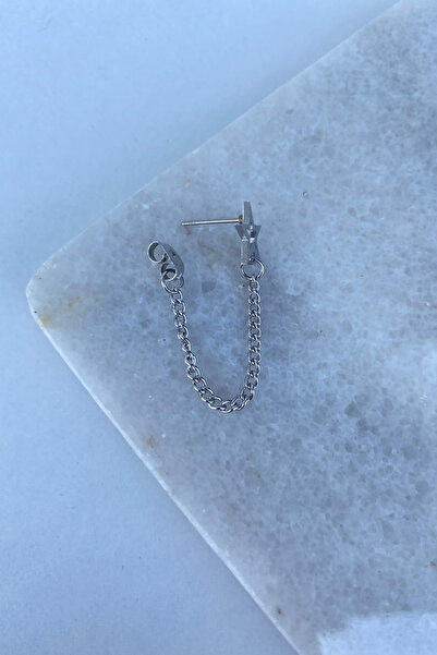 Jaida Moda Unisex Gri Yıldız Figür Sallantılı Zincir Çelik Küpe