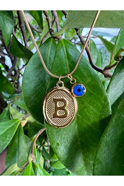 ALEYKA PASLANMAZ ÇELİK NAZAR BONCUKLU ŞIK B HARFLİ KOLYE