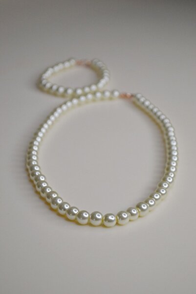 deslorsque Kadın Klasik Cam Inci 5mm Sıralı Inci Kolye Bileklik Set Takım Bey...