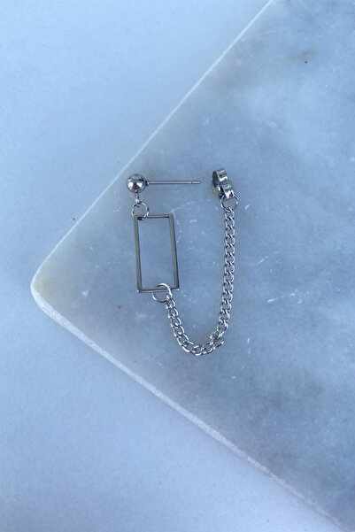 Jaida Moda Unisex Gray Steel Earrings - Rectangular Figure, Dangle Chain