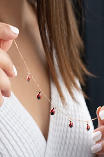 Silvano Jewelry 925 Ayar Rose Uğur Böcekli Şans Gümüş Kolye