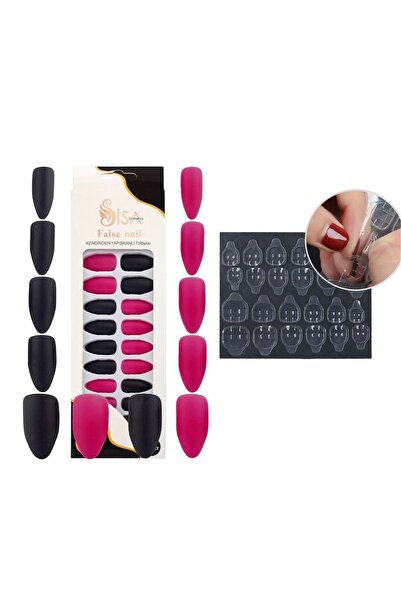 SİSA Cosmetics Badem Batik Desenli Tak Ve Çık 24'lü Takma Tırnak Ve 24 Adet T...