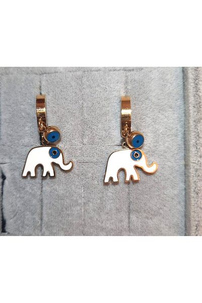 Renna Elephant Evil Eye Detailed Steel Earrings