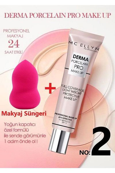 Mcellyn Pro Makeup Waterproof Spf15 Derma Porcelain Concealer Foundation + Makeup Sponge