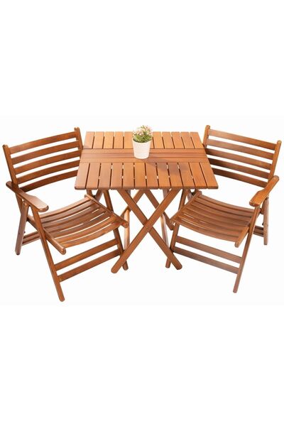 Bahçeme Antalya Ahşap Bahçe Balkon Takımı 60x80 Masa +2 Sandalye Katlanır Set