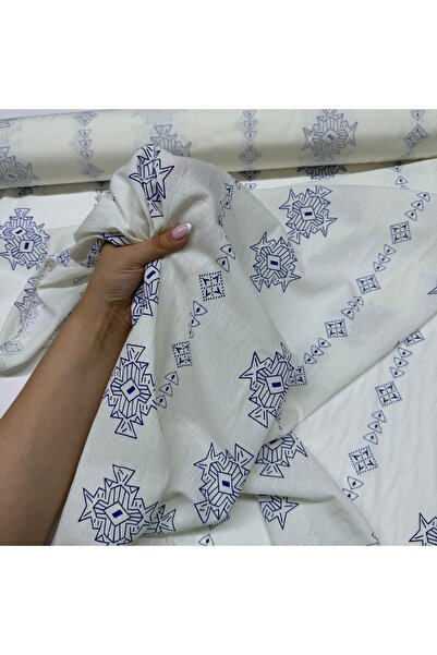 Yaren Ülker Şile Bezi Kumaş %100 Pamuk Lacivert Motifli Çift En Geometrik Des...
