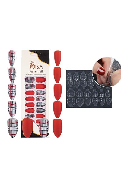 SİSA Cosmetics Badem Batik Desenli Tak Ve Çık 24'lü Takma Tırnak Ve 24 Adet T...