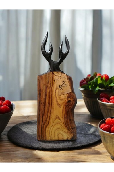 Krb Ahsap Geyikli Cutting Board, Geyik Boynuzlu Presentation Board, Geyik Serving Board, Geyikli Chopping Board