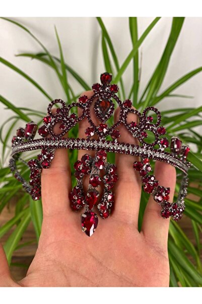 ANZE accesorii cristal burgundy piatră frontală tiara mireasă
