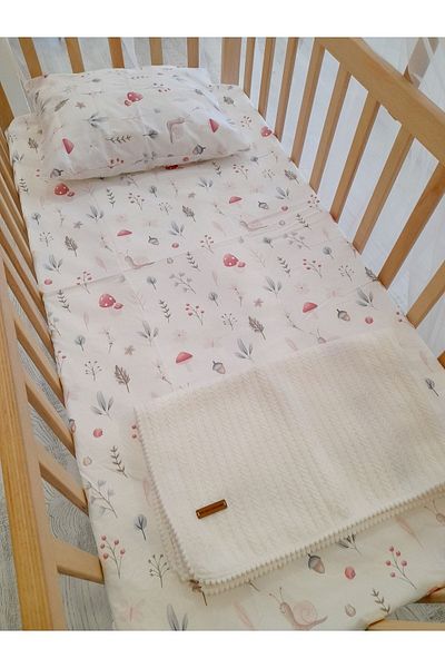 HEYBELİ ORGANİK 100% Cotton Fabric Baby/Child Elastic Sheet Set // Pillow Case Elastic Sheet Pompom Pique