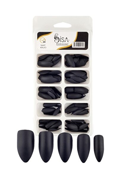 SİSA Cosmetics Maqya Profesyonel 100'lü Kutulu Siyah Badem Takma Tırnak / Kır...