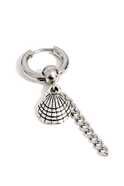 The Collection Unisex Silver Seashell Figured Steel Earring