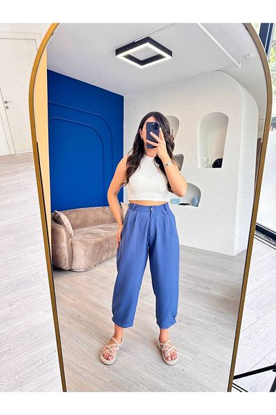 devesta Blue Trousers - Leg Detailed