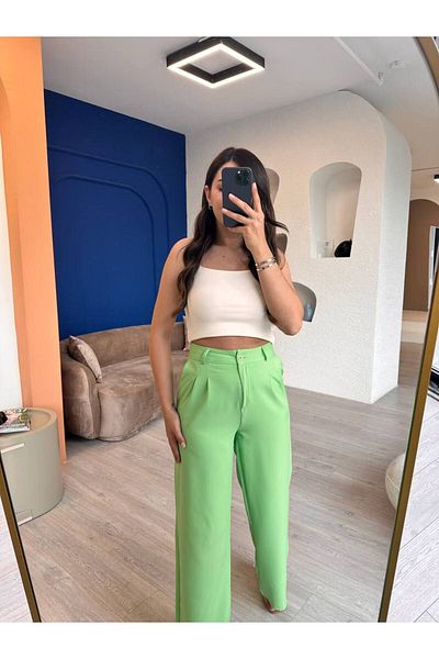 devesta Green Palazzo Trousers - Relaxed Fit