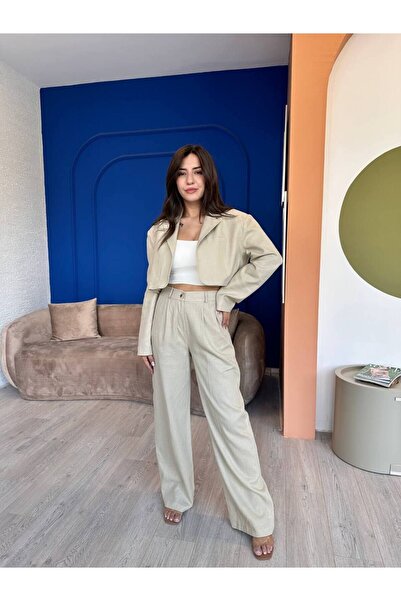 devesta طقم بليزر كتان وسترة كريمية