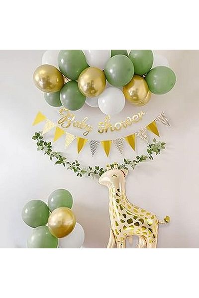 DÜVENCİ TİCARET Giraffe Foil - Mould Green and Chrome Gold Balloon Sea Sand Birthday Set
