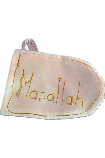 GÜVEN 8-10 Years Old Children's Henna Gloves Gold Color Mashallah Writing Cream Color