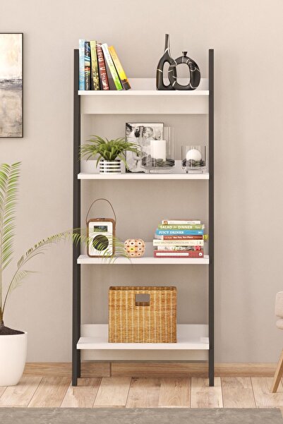 HNC HOME HNCHOME 4 Katlı Metal İskeletli Kitaplık Aksesuar Rafı ve Merdiven Raf, Modern Kitaplık