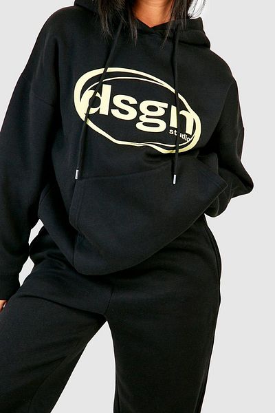 Mythologie Dsgn Studio Big Logo Black JoggEr Tracksuit SEt - Elastic LEg and Hood