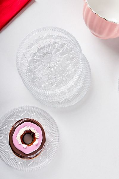 Porsima Elusia Patterned Upright Plate - 6-Piece Glass Serving Dish and Pastry Cookie Cake Catering Plate - 12 cm