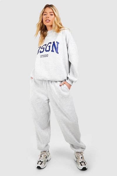 Mythologie Dsgn Studio Tracksuit Set - Gray Printed Suit Jogger Sweatshirt Rubber Leg Crew Neck
