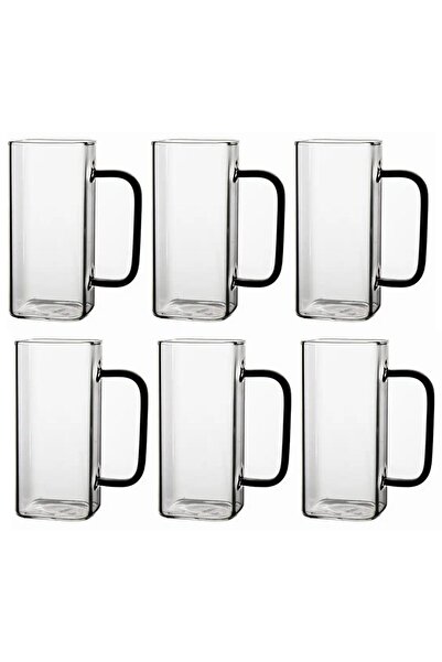 Kitchen Design Lab Kare Cam Füme Kulplu Latte Meşrubat Nescafe Süt Su Bardağı Çeyiz Listesi 350ml 6 Adet