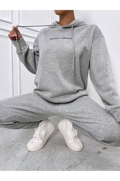 Mythologie Sierra Nevada Tracksuit Set - Gray Printed Set Jogger Sweatshirt Rubber Leg Hooded