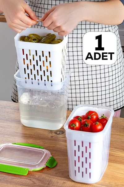 Porsima 1047 Lockable Lid with Strainer Pickle Holder Olive Rack Multi-Purpose Rectangular Storage Container 2 L