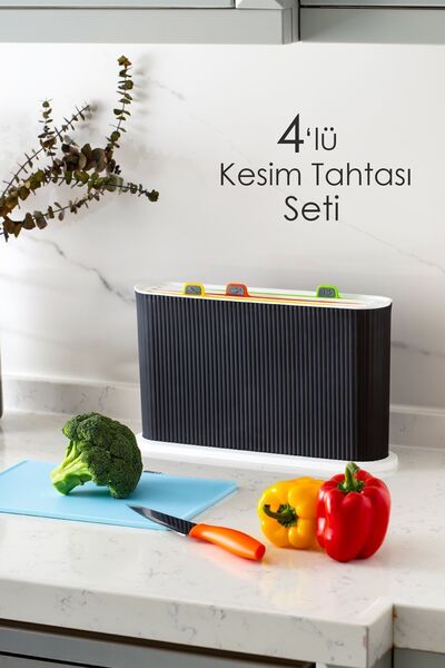 Porsima 1067 Model - Black and White Multiple Cutting Board Set with Stand