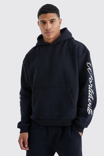 Mythologie Black PrintEd - WorldwidE SlEEvE DEtailEd Tracksuit SEt Jogger Sweatshirt HoodEd WidE LEg