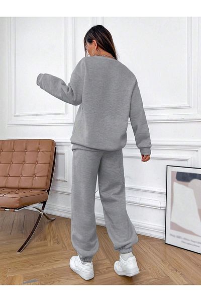 Mythologie Sierra Nevada Tracksuit Set - Gray Printed Suit Jogger Sweatshirt Rubber Leg Crew Neck