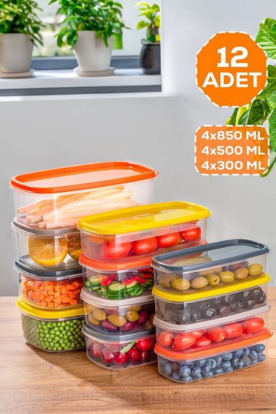 Porsima 1001 12-Piece Rectangular Plastic Storage Container - Multi-Purpose Food Food Food Storage Container Set
