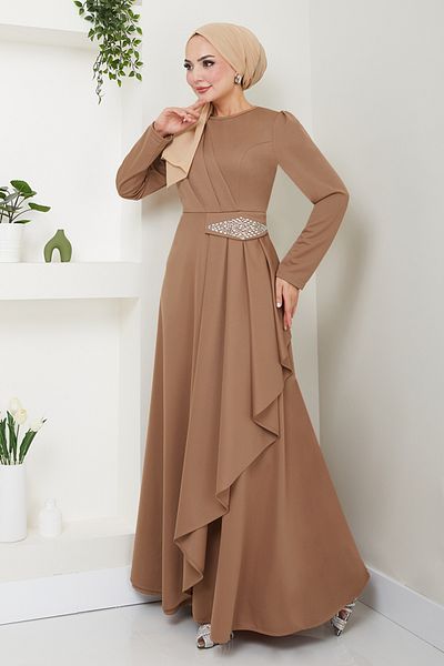 ModaMerve Rochie Hijab Latte - Detaliu Piatra, Model 5022SL890