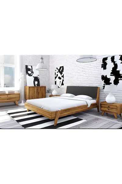 Brady Mobilya Berxo Masif Doğal Ahşap Çam Çift Kişilik Konfor Başlıklı Karyola