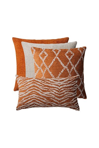 Fineroom Living "girit" - Dekoratif Yastık- 4'lü Kombin Turuncu Set (iç Yastık Dahil)