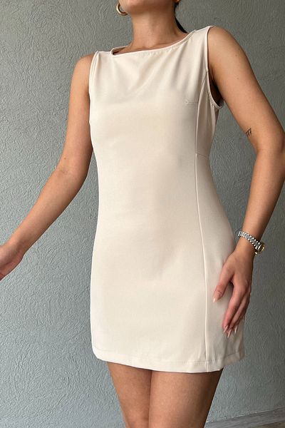 Seda Yalçın Atelier Beige Mini Dress - Zero Sleeve Design