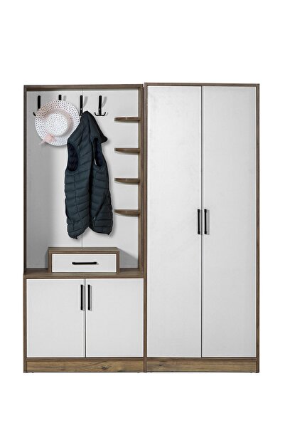 Moderniya Mobilya Loft 2 (İKİ) Kapılı Krem Ceviz Elbise Askılığı Kapaklı Ayak...