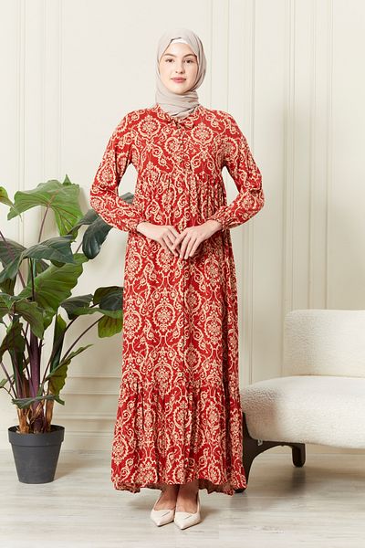 fistan Large Size Viscose Hijab Dress - Buttoned Front, Cotton Mother's Dress