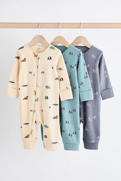 Next Baby Sea Blue Patterned 100% Cotton 3-Piece Overalls Set