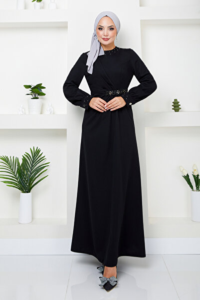 ModaMerve Beli Taş İşlemeli Abiye 5027SL890-M Siyah