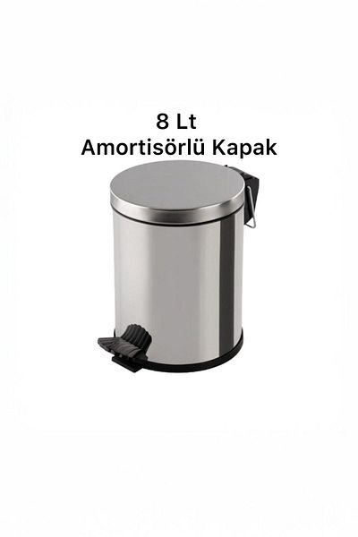 MCK Plus 8 Liter Chrome,Metal Stainless Trash Can Garbage Bin with Pedal Shock Absorber Lid