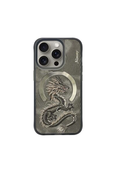 Nimmy İphone 15 Pro Max Magsafe Uyumlu Golden Dragon Series Telefon Kılıfı
