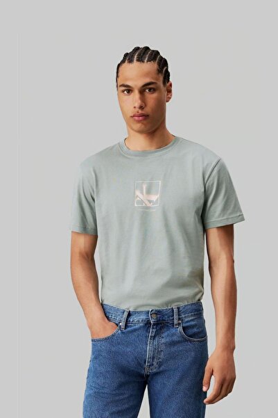 Calvin Klein Erkek Marka Logolu Organik Pamuklu Kısa Kollu Yeşil T-Shirt J30J...